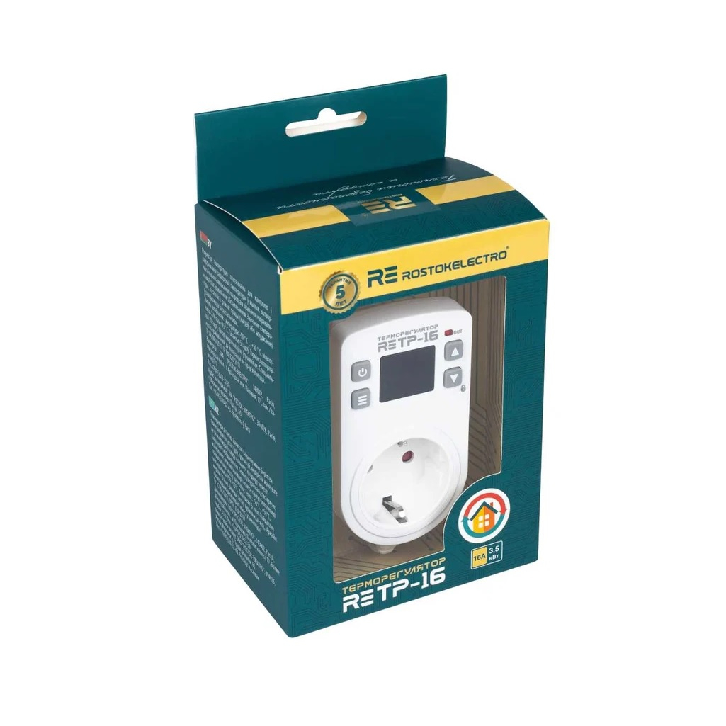 Терморегулятор розеточный Rostokelectro RE TP-16, белый, длина кабеля 0.05 м