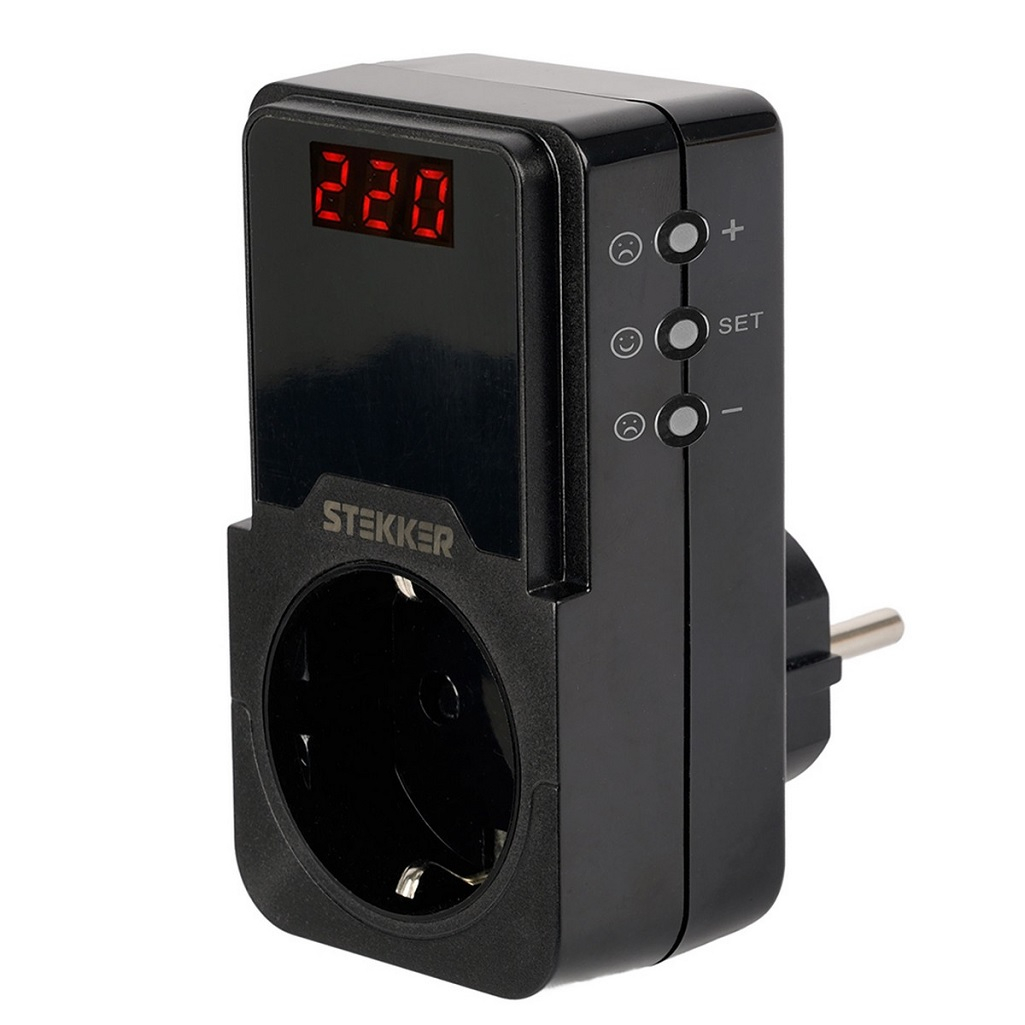 Реле напряжения Stekker VPR-200B 50690, для розетки, регулируемое, 230В, 16A, черный