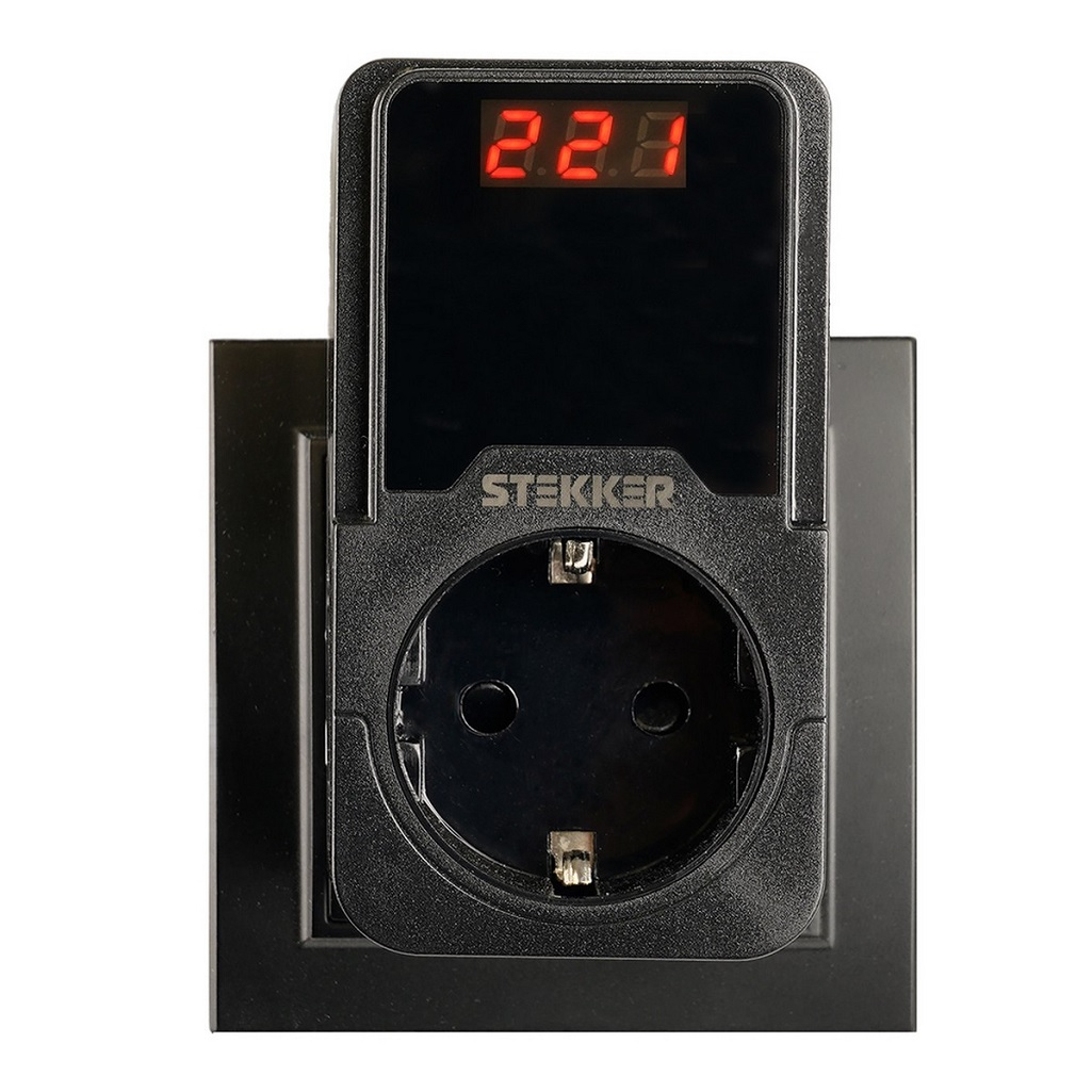 Реле напряжения Stekker VPR-200B 50690, для розетки, регулируемое, 230В, 16A, черный