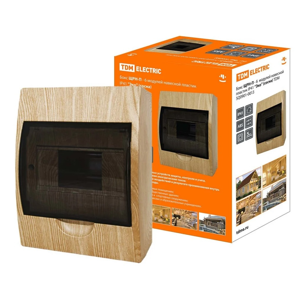 Бокс TDM Electric Эко SQ0901-0013 ЩРН-П-6 модулей, навесной, пластик, IP41, сосна