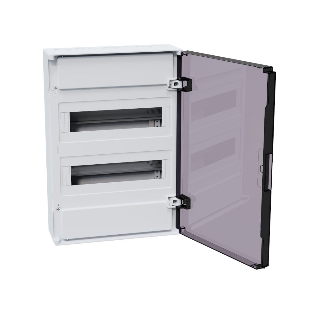 Корпус пластиковый навесной КЭАЗ OptiBox Pro 24-NKR-IP40, 379798, IP40, 24 модуля, прозрачная черная дверца