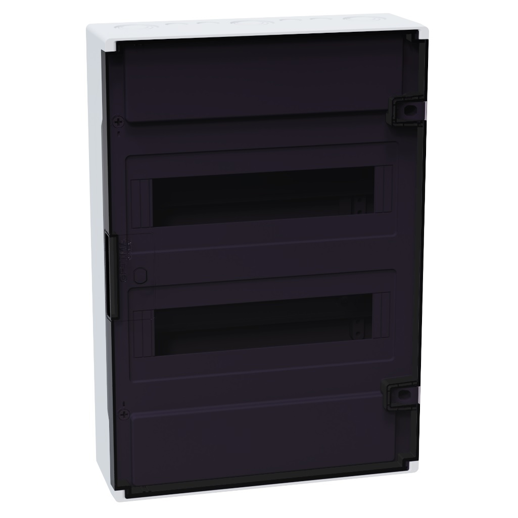 Корпус пластиковый навесной КЭАЗ OptiBox Pro 24-NKR-IP40, 379798, IP40, 24 модуля, прозрачная черная дверца