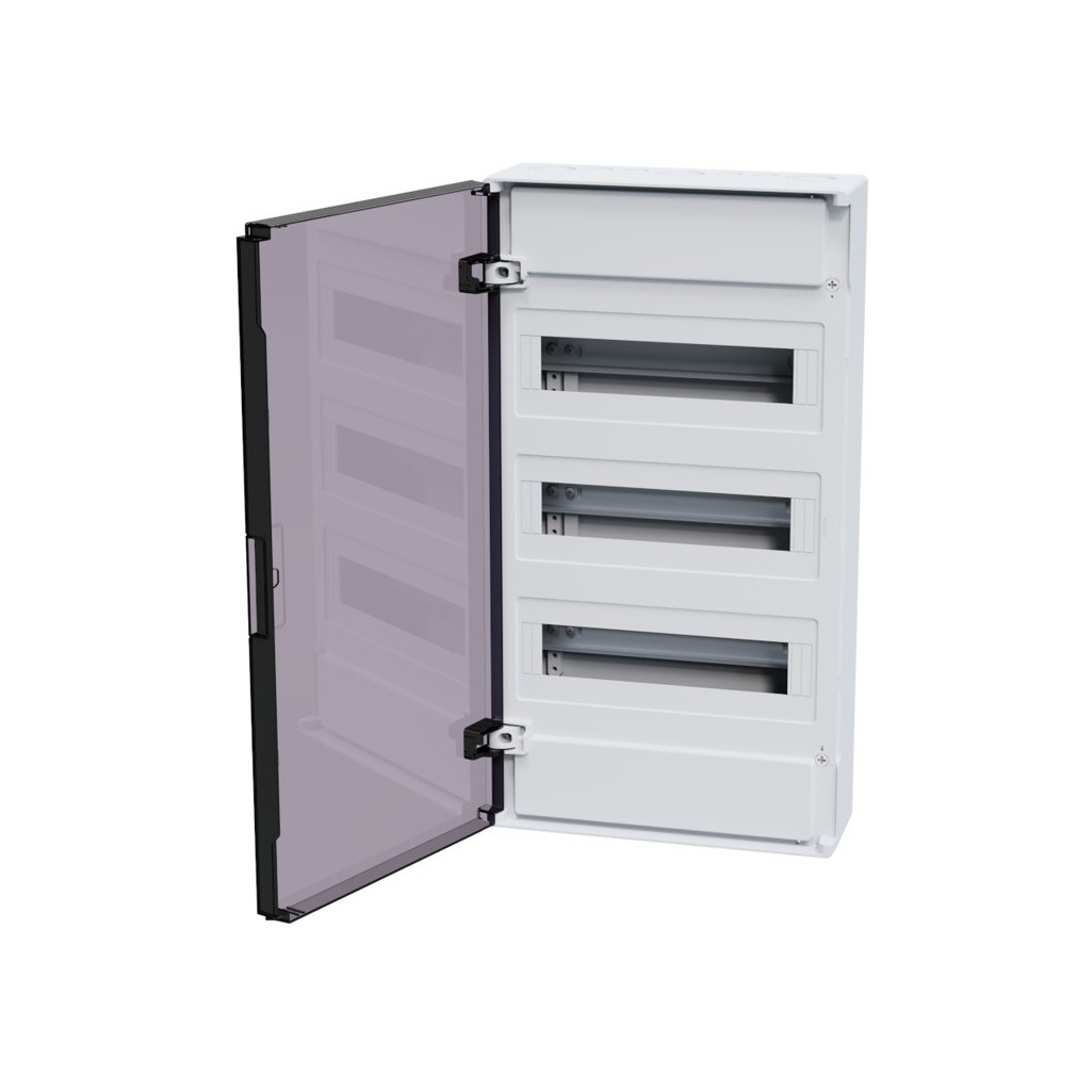 Корпус пластиковый навесной КЭАЗ OptiBox Pro 36-NKR-IP40, 379803, IP40, 36 модулей, прозрачная черная дверца