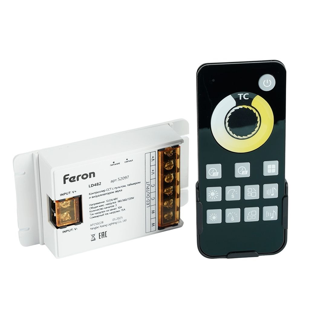 Контроллер Feron CCT LD482, 52097, RGB, с пультом, таймером и визуализатором звука, 12-24-48В