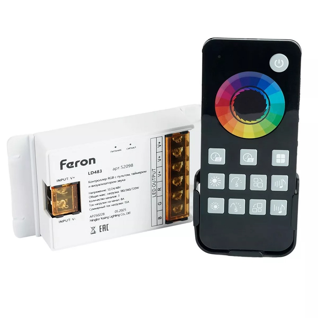 Контроллер Feron LD483, 52098, RGB, с пультом, таймером и визуализатором звука, 12-24-48В