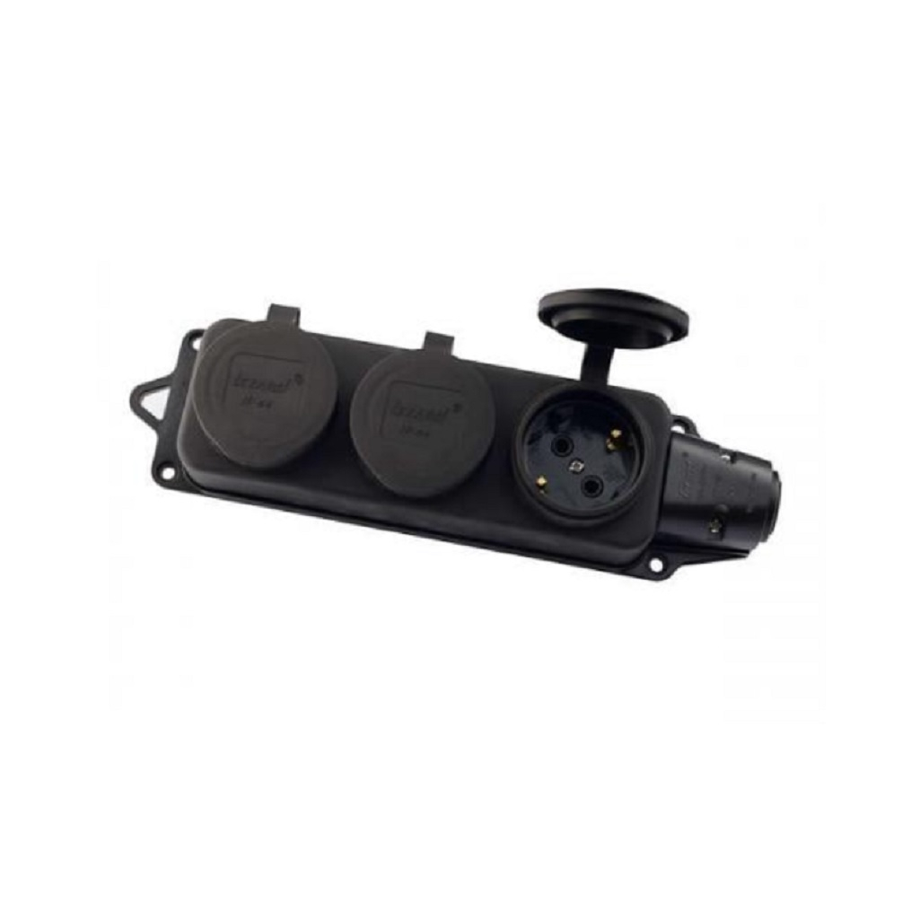 Колодка удлинителя 3-местная Lezard, 106-0400-101, с заглушкой, с заземлением, каучук, черная, 3.5 кВт