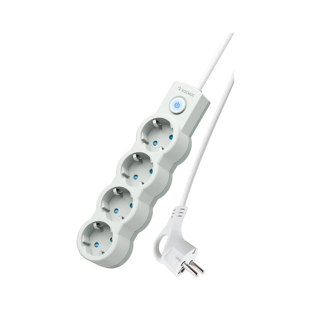 Удлинитель Космос 4х1.5м YKsm1.5m-4g-Z-V10A-W 1802002 ПВС, с заземлением, 4 розетки, 1.5 м, 2.2 кВт