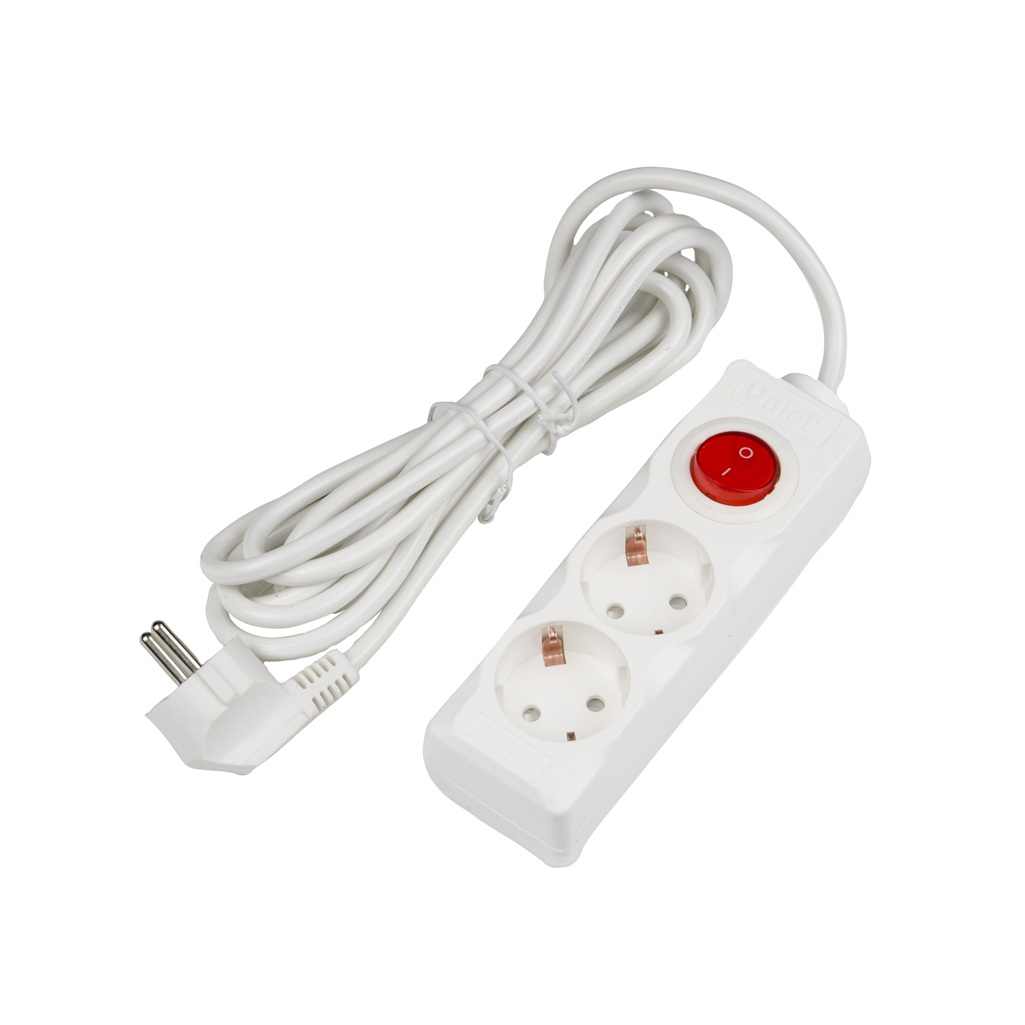Удлинитель Uniel Standard S-GCD2-3B ПВС, с заземлением, 2 розетки, 3 м, 3.5 кВт