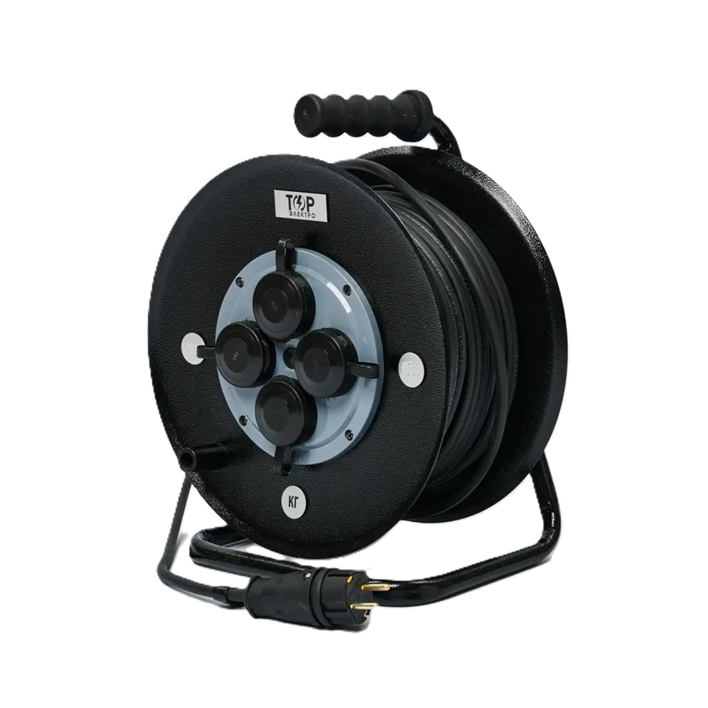 Удлинитель силовой Торэлектро 837 КГ с заземлением, 4 розетки, 20 м, 4 кВт, на катушке
