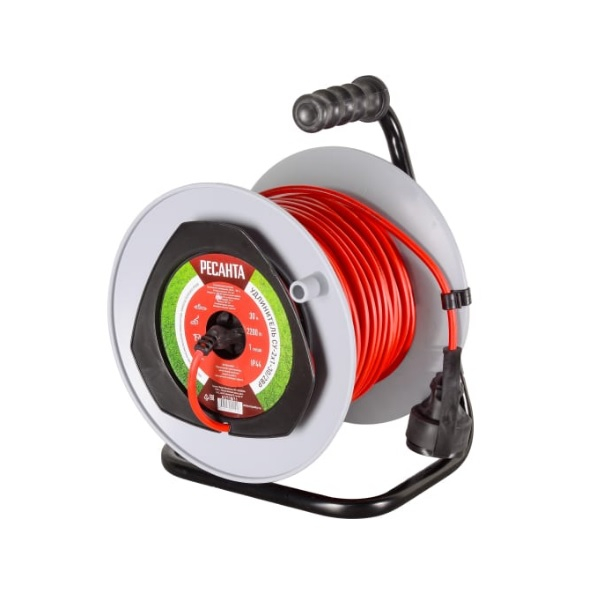 Удлинитель силовой Ресанта СУ-2х1-30/2ВР с выключателем, 1 розетка, IP44, 30 м, 2.2 кВт, на катушке