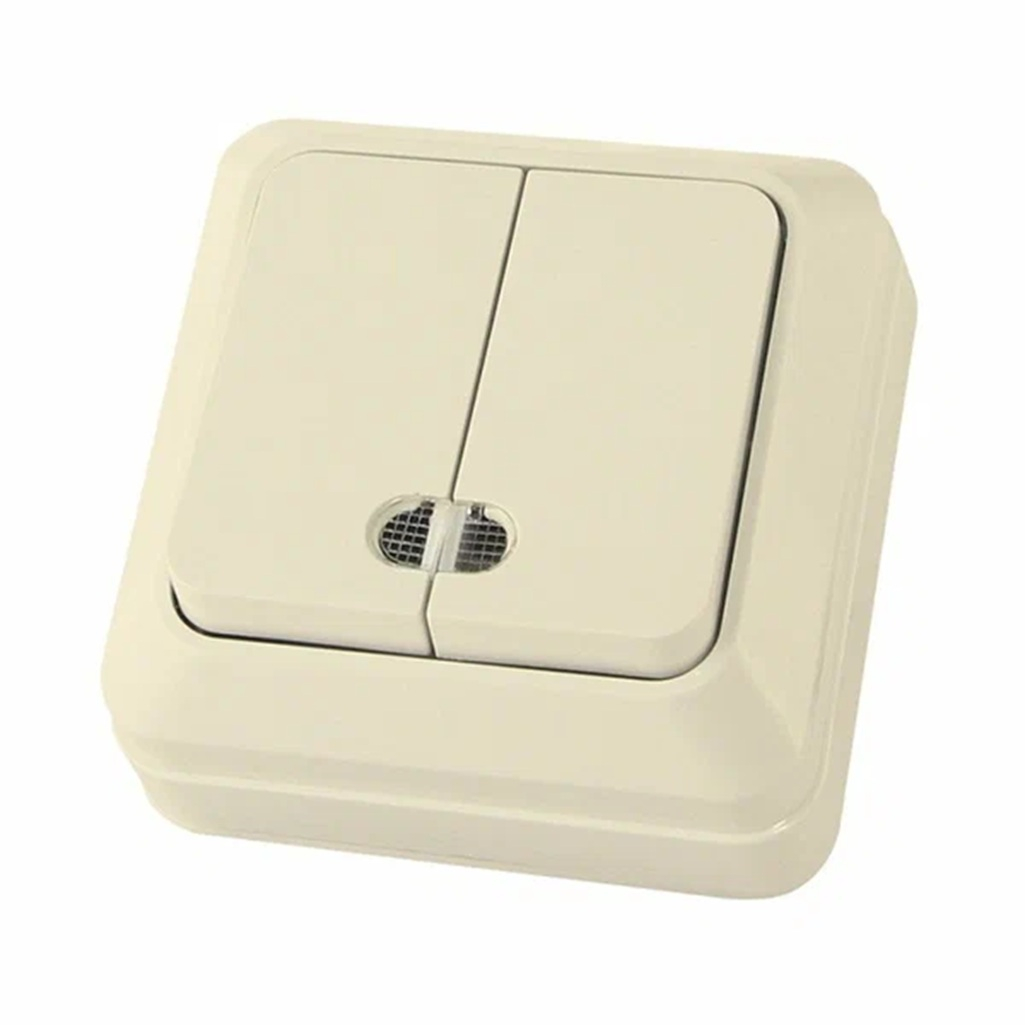 Выключатель двухклавишный с подсветкой TDM Electric  Ладога SQ1801-0008 накладной, слоновая кость