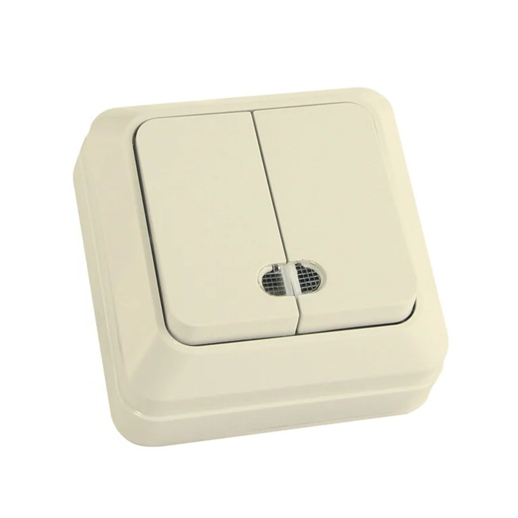 Выключатель двухклавишный с подсветкой TDM Electric  Ладога SQ1801-0008 накладной, слоновая кость