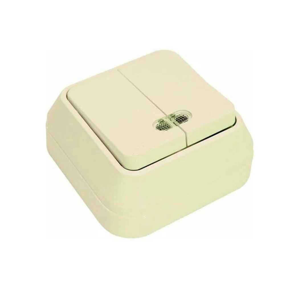 Выключатель двухклавишный с подсветкой TDM Electric  Ладога SQ1801-0008 накладной, слоновая кость