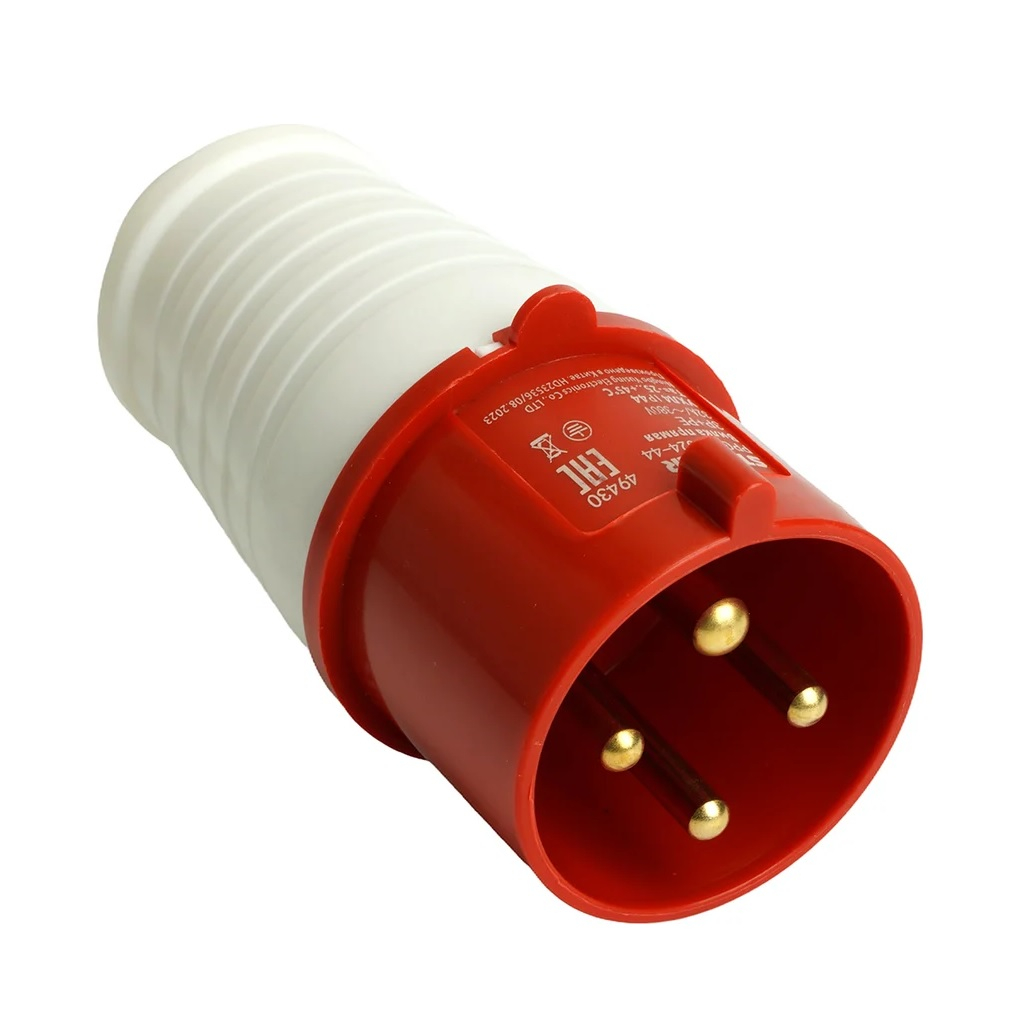 Вилка прямая Stekker ST-024 PPG32-024-44 49430, 32А, 380В, 3P+PE, IP44, термопласт, белый с красным