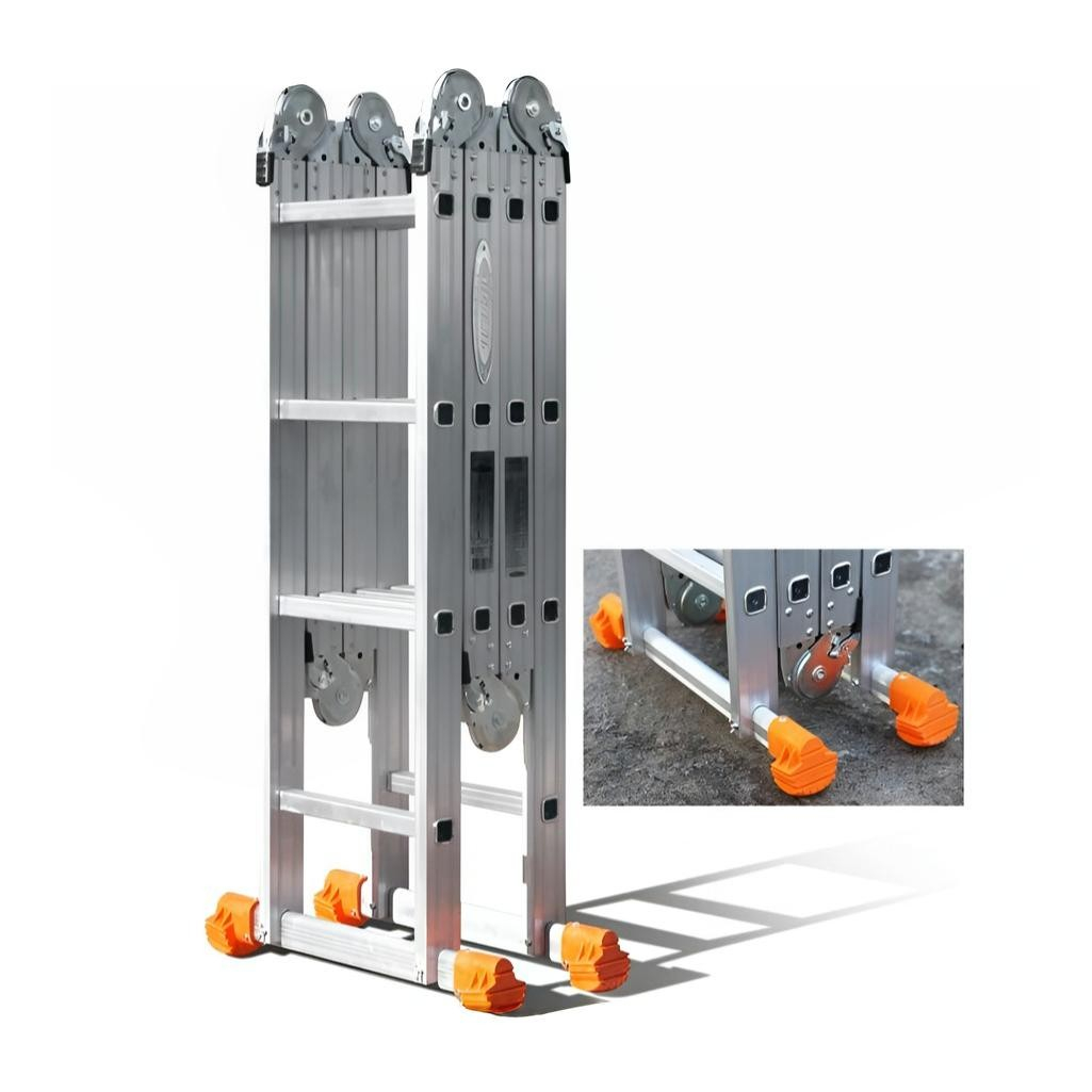 Лестница трансформер Эйфель Классик, алюминиевая, 2х3+2х4 ступени, 4 секции, нагрузка до 150 кг 