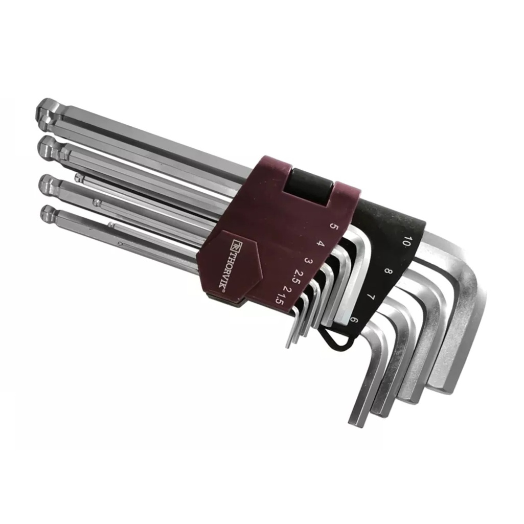 Набор шестигранных ключей Thorvik HKB10S с шаром, сталь, 10 предметов 053076