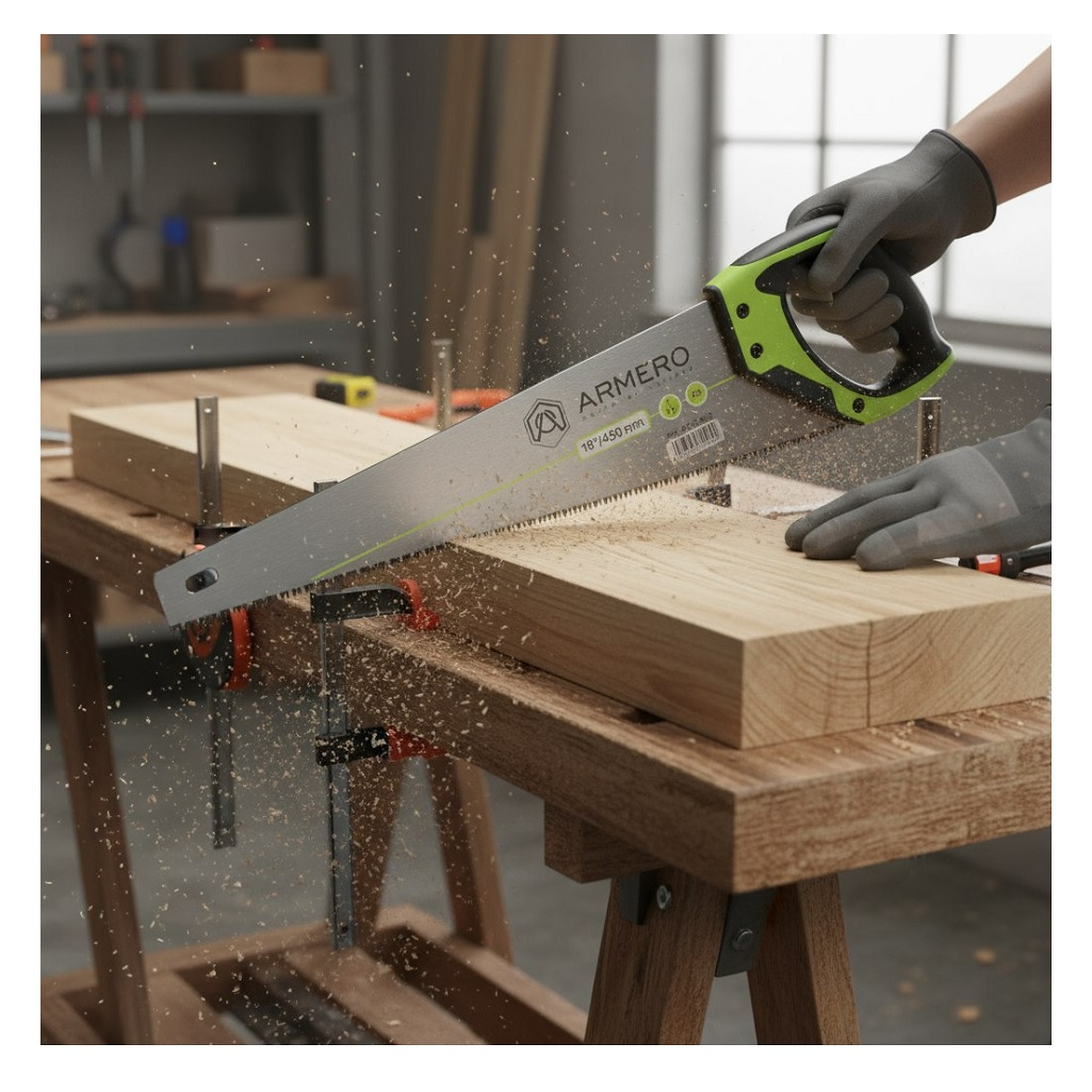 Ножовка по дереву Armero A531/450, 3D крупный зуб, трехгранная заточка, 450 мм