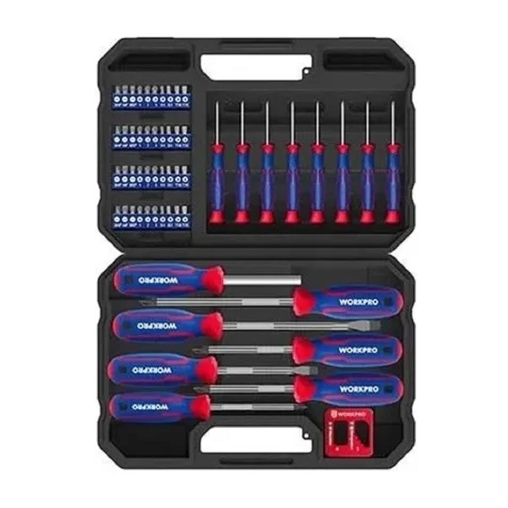Набор отверток и бит Workpro WP200518 универсальный, эргономичные рукоятки, 56 шт.