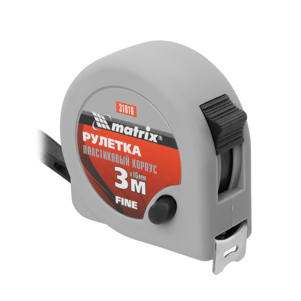 Рулетка измерительная Matrix Fine 31016, 3 м х 16 мм, пластиковый корпус, класс точности II