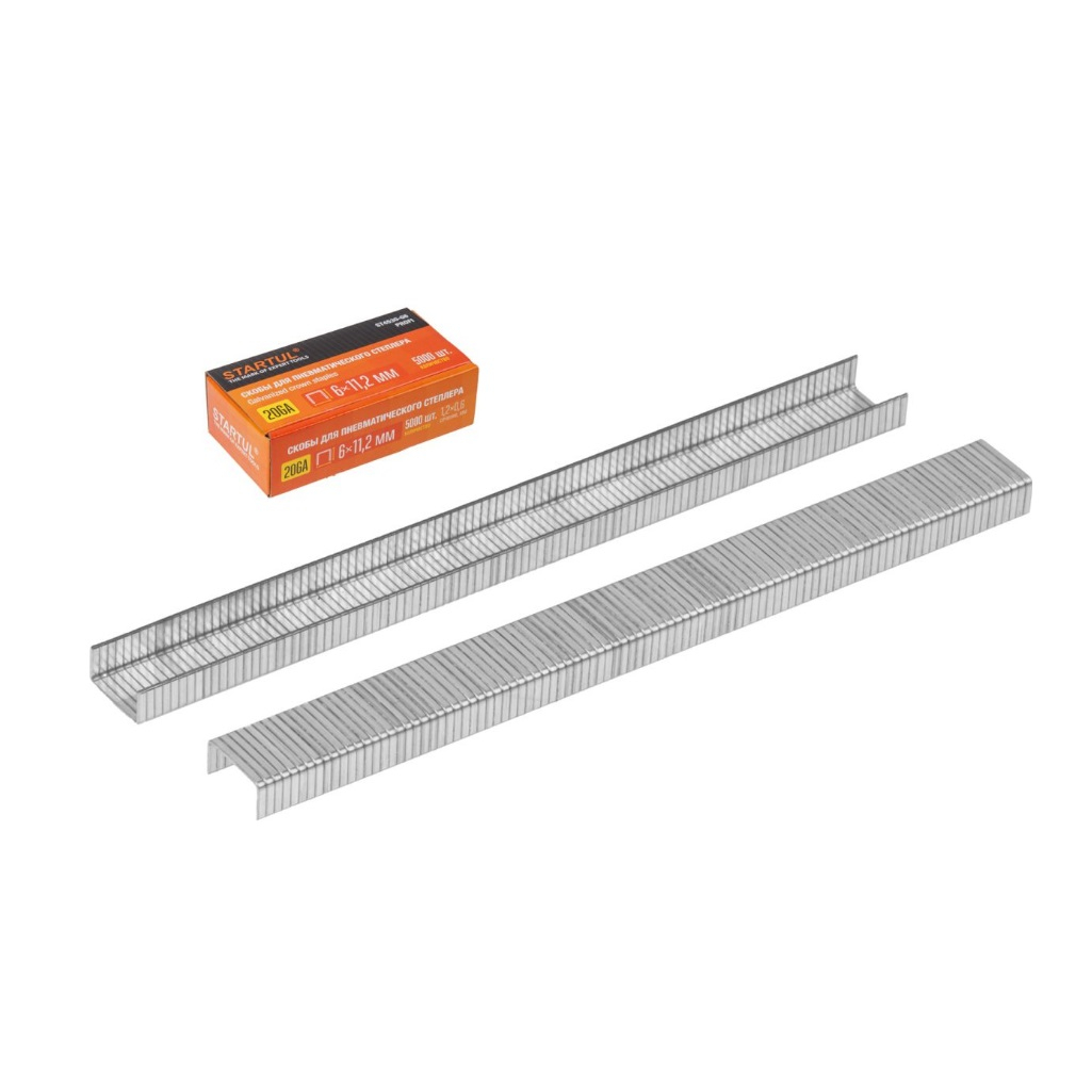 Скобы Startul Profi ST4530-06, 6 мм, тип 20GA, для пневматического степлера, сечение 1.2х0.6 мм, ширина 11.2 мм, 5000 шт