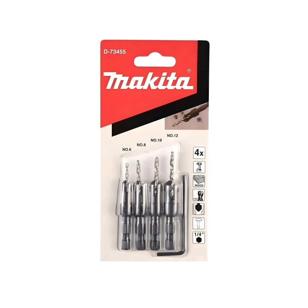 Набор сверл по дереву Makita D-73455, с зенкерами, шестигранный хвостовик, в упаковке 4 штуки