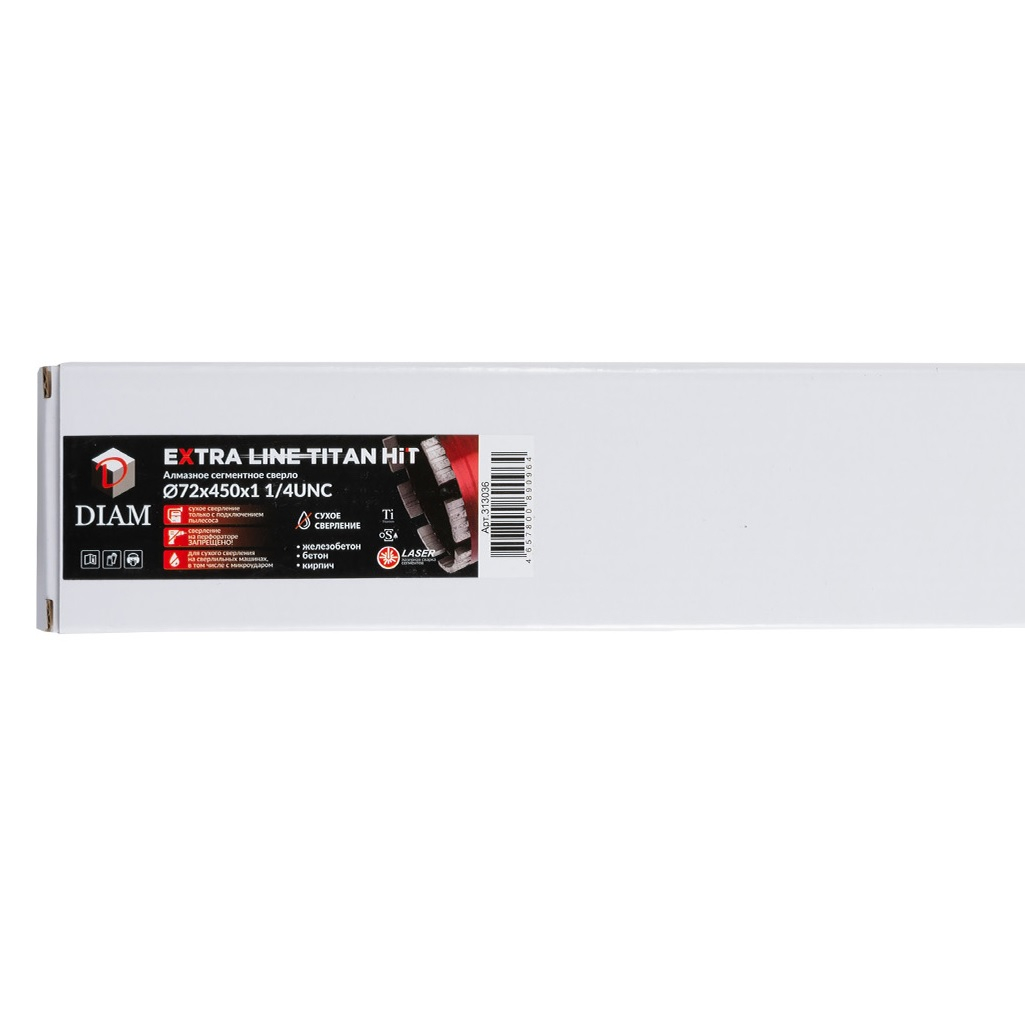 Сверло алмазное по бетону DIAM Extra Line Titan HIT 313036, 72х450х6х1 1/4UNC, сегментное, сухое сверление