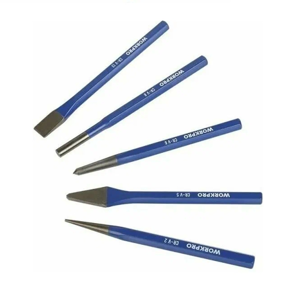 Набор кернеров и зубил Workpro WP201303, сталь, шестигранный стержень, 5 шт
