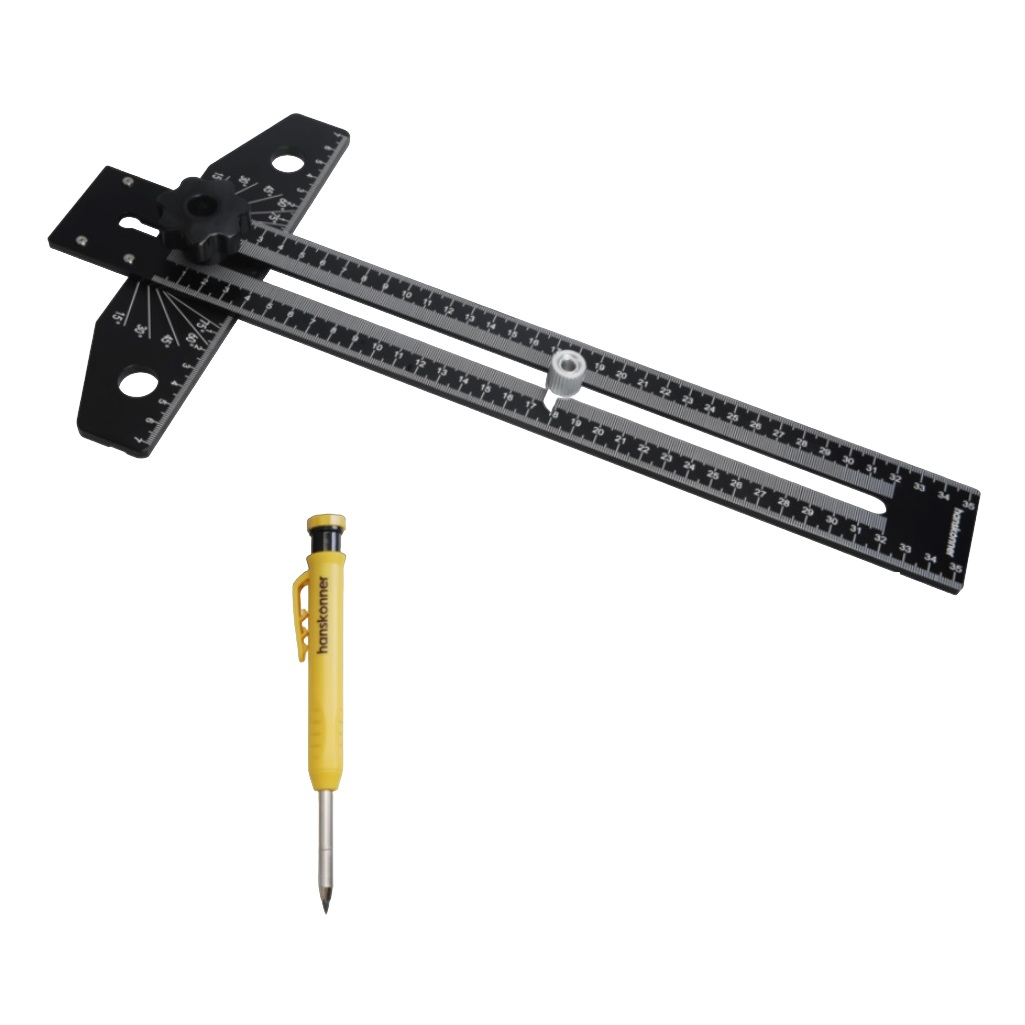 Угольник Hanskonner HK2020-13-350, 350 мм, уровень, транспортир, чертилка, литой алюминий