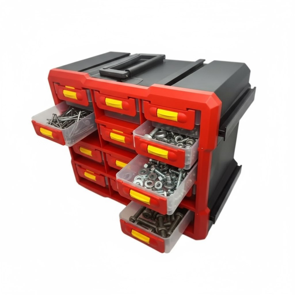 Ящик для инструментов 06448, вертикальный, 12 ячеек, красный, 160х250х300