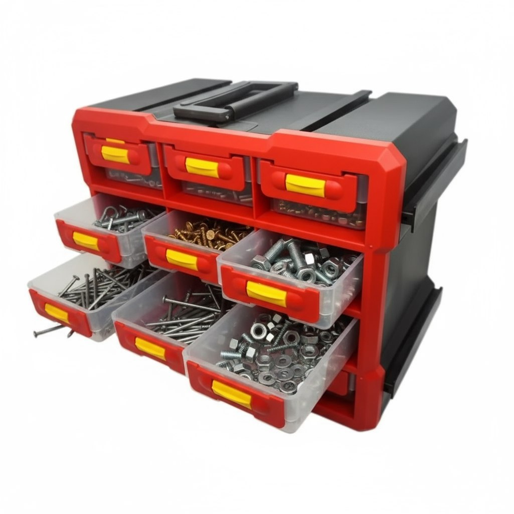 Ящик для инструментов 06448, вертикальный, 12 ячеек, красный, 160х250х300