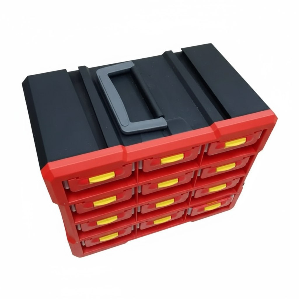 Ящик для инструментов 06448, вертикальный, 12 ячеек, красный, 160х250х300