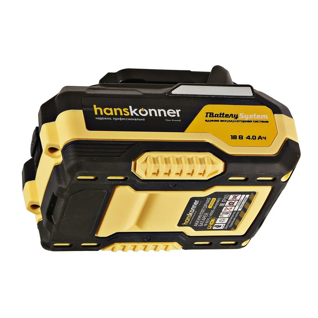 Аккумулятор Hanskonner HBP2004TAB, 1BatterySystem, 18В, 4.0Ah, Li-Ion, слайдер, индикатор заряда