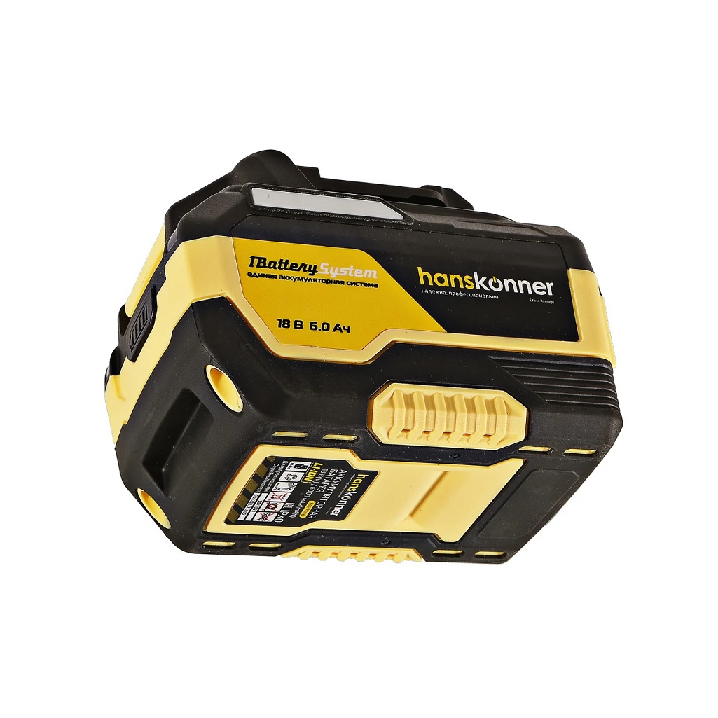 Аккумулятор Hanskonner HBP2006HP, 1BatterySystem, 18В, 6.0Ah, Li-Ion, слайдер, индикатор заряда