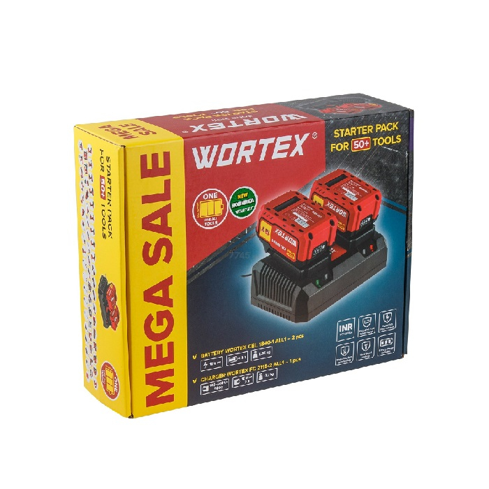 Набор WORTEX 2 аккумулятора*4,0Ah+з.у 2*2А