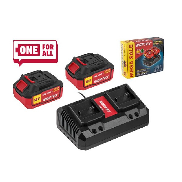 Набор WORTEX 2 аккумулятора*4,0Ah+з.у 2*2А
