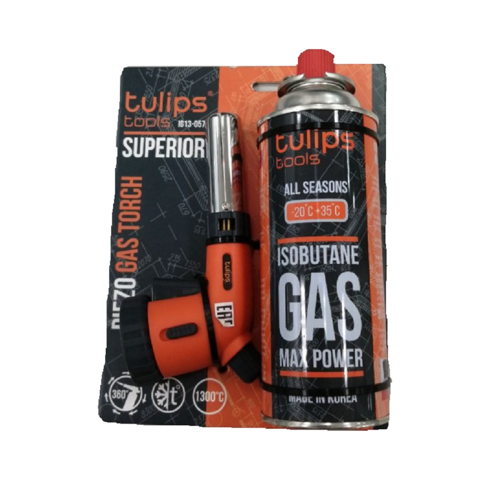 Горелка газовая tulips tools+баллон, регулируемое пламя, универсальная IG13-057