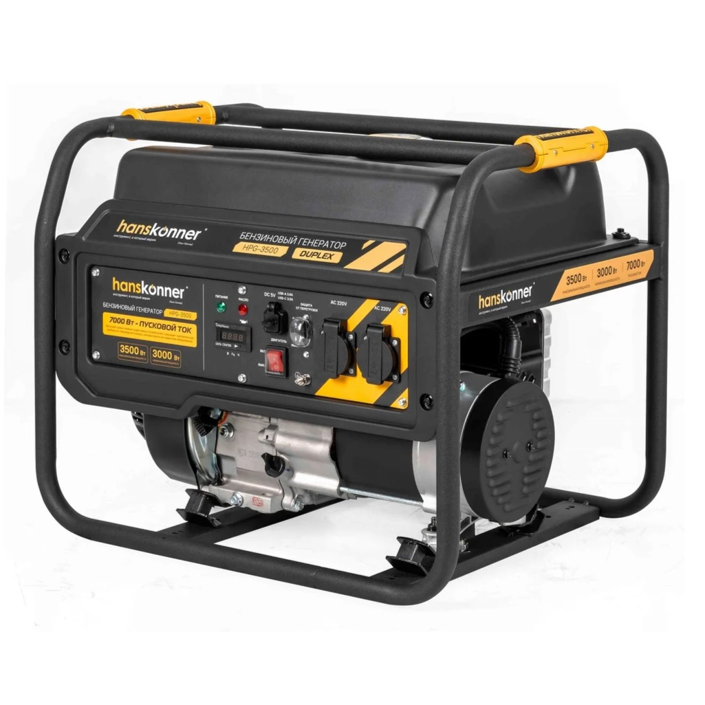 Генератор бензиновый синхронный Hanskonner HPG-3500 Duplex, 3.5 кВт