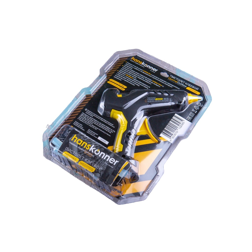 Пистолет клеевой Hanskonner HGG11100, 100 Вт, 2 сменных сопла, 4 стержня диаметром 11 мм