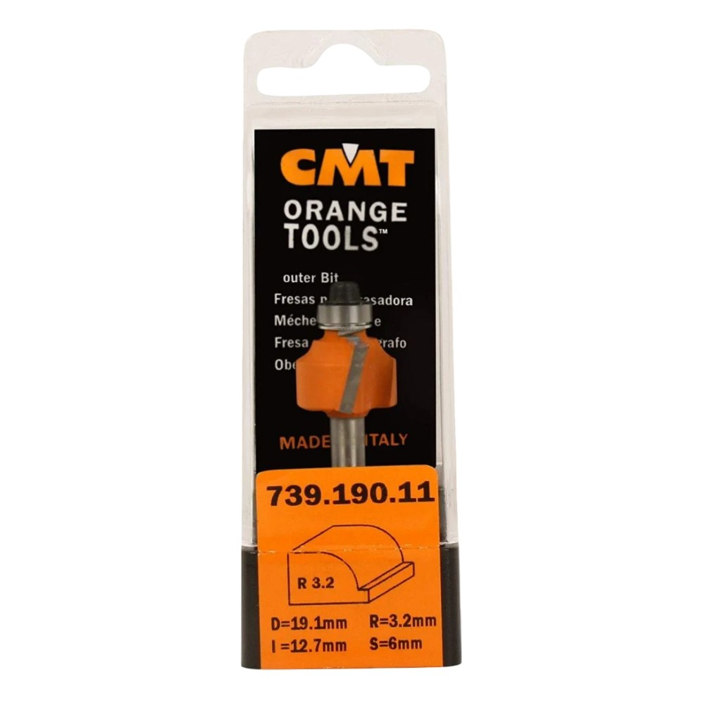 Фреза концевая CMT R3.2 мм, S8 D19.1 мм, I-12.7 мм, кромочная с нижним подшипником, 939.190.11