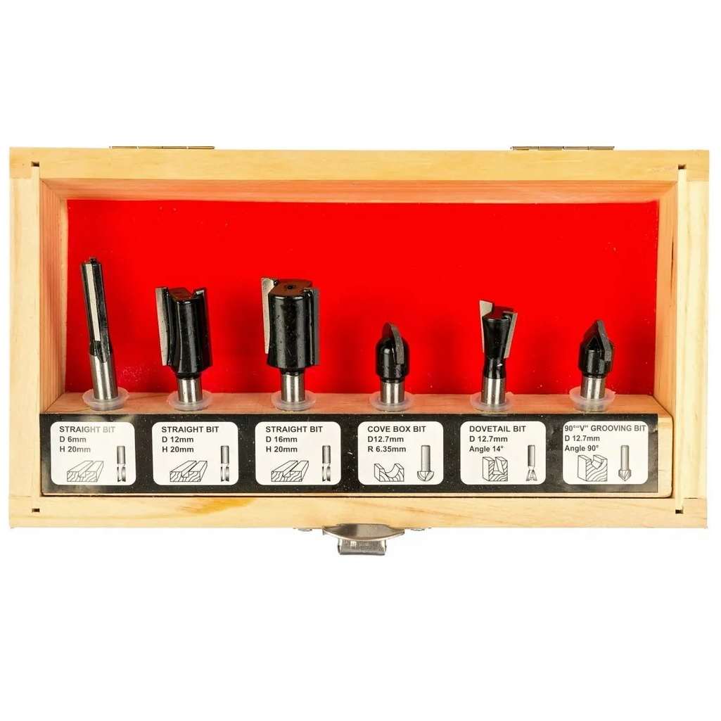 Набор фрез по дереву кромочных FIT 36566, хвостовик 6 мм, 6 штук