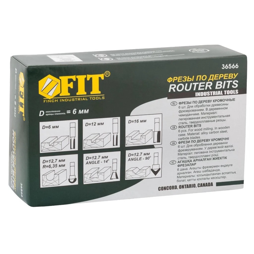 Набор фрез по дереву кромочных FIT 36566, хвостовик 6 мм, 6 штук