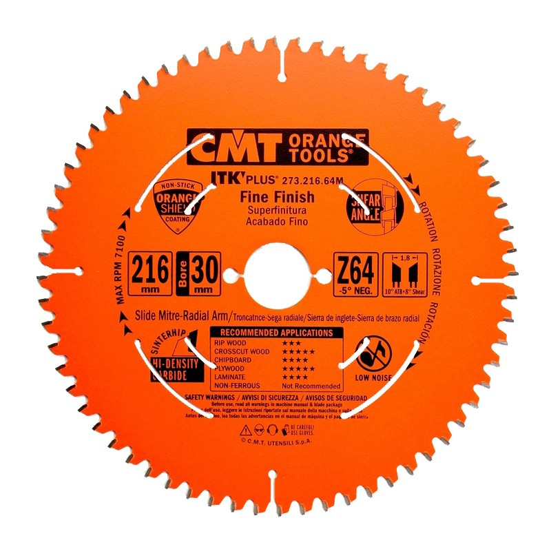 Диск пильный по ламинату CMT 216x30x1,8/1,2 мм, Z64, 273.216.64М