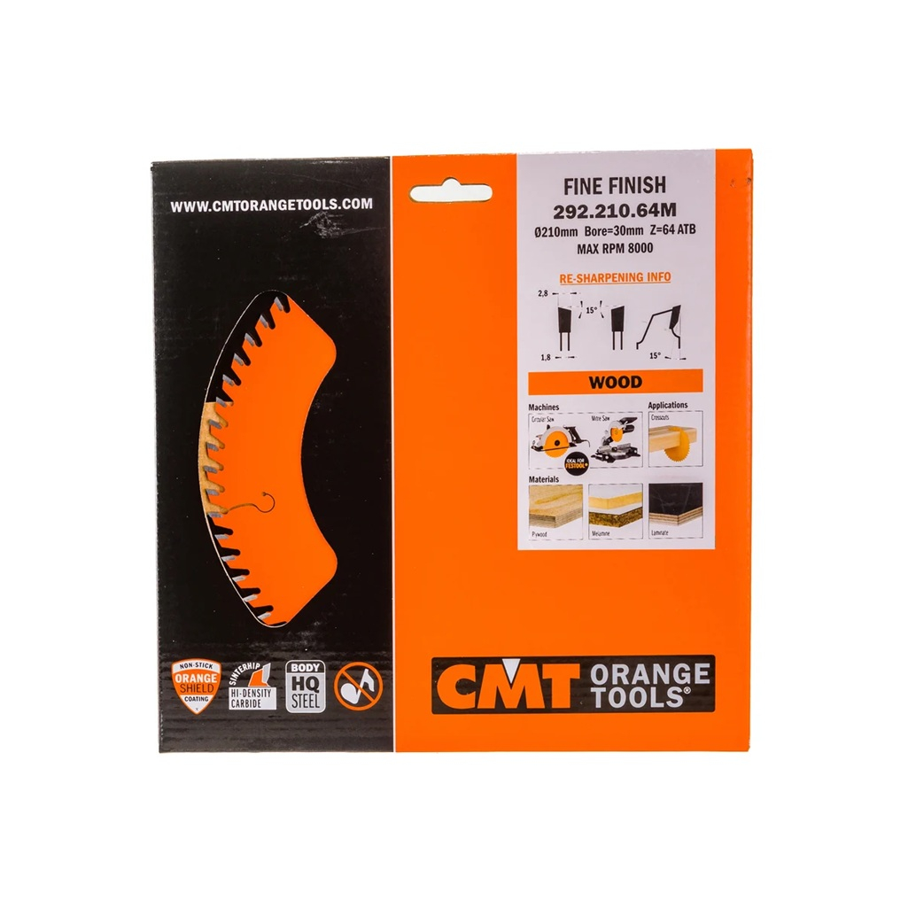 Диск пильный по дереву СМТ 292.210.64M 210х30 мм, 64 зуба, сталь