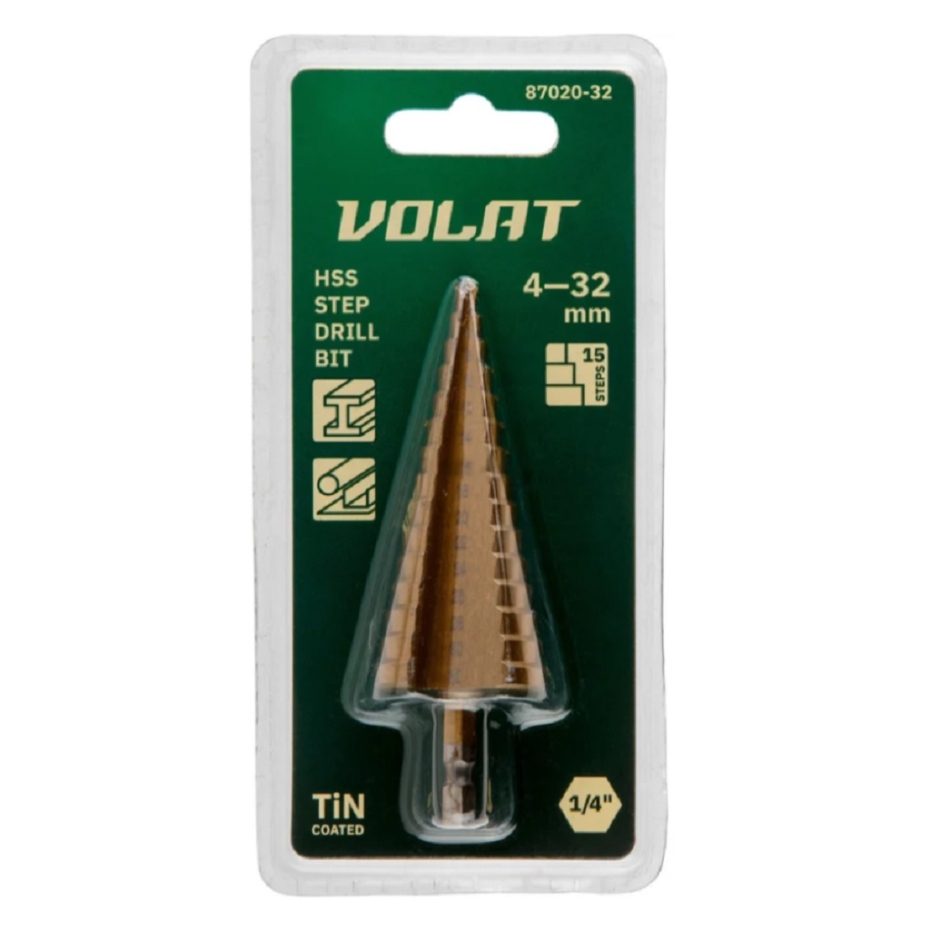 Сверло по металлу Волат 87020-32, ступенчатое, шестигранный хвостовик, 4-32 мм