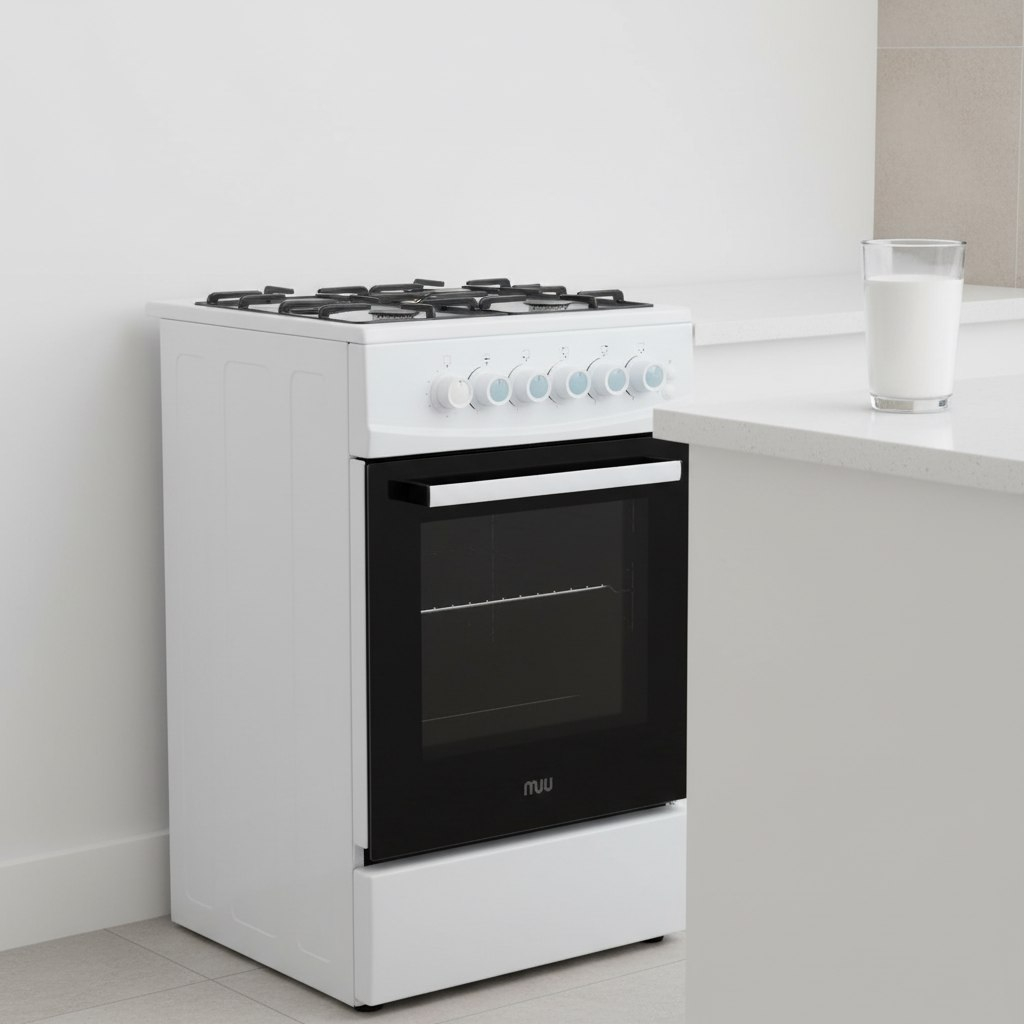 Плита газовая MIU Harisma 526 LUX, УТ-00002918, цвет белый, объем духовки 55 л, откидная дверца