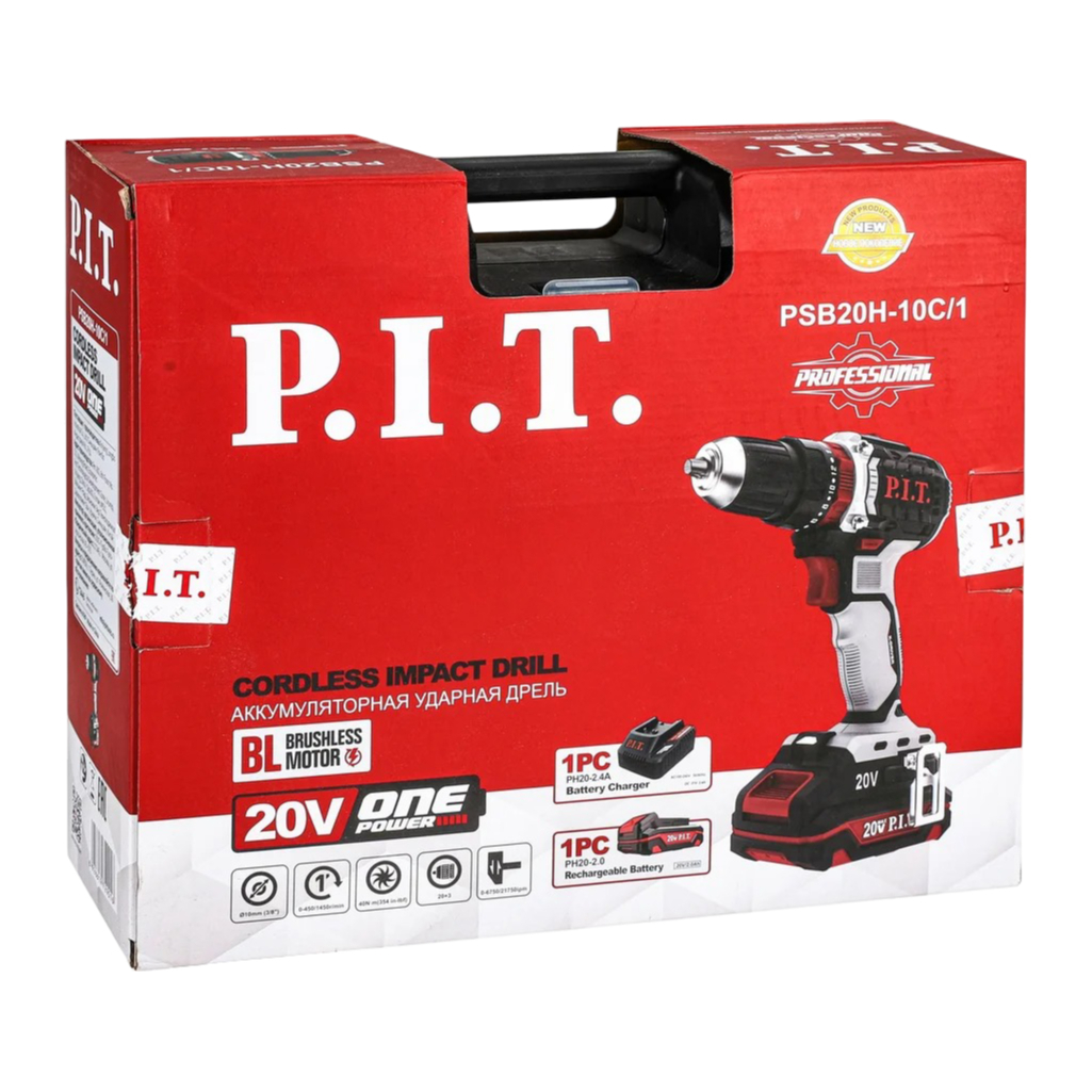 Аккумуляторный шуруповерт бесщеточный ударный P.I.T. PSB20H-10C/1 20В 1акк 2Ah+з.у.