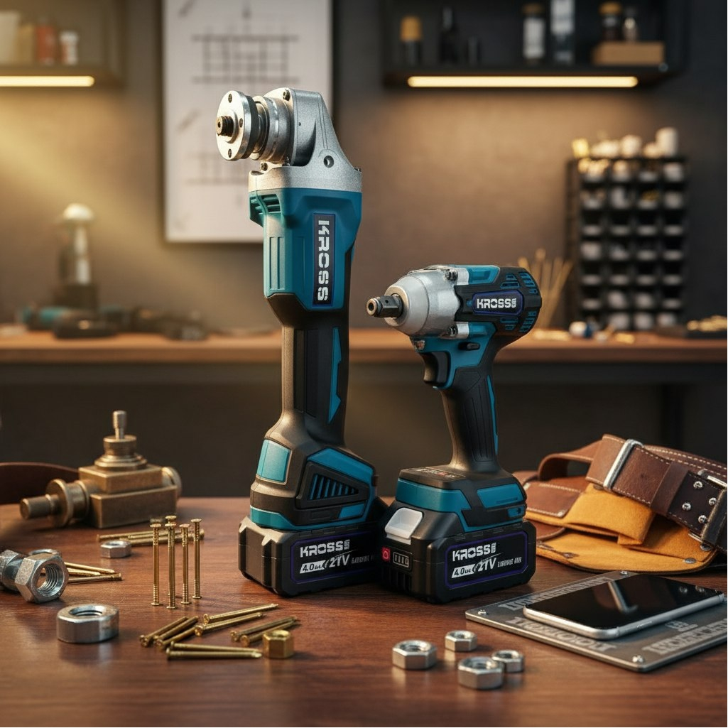 Набор аккумуляторного инструмента Kross KLi125+KLi20M, УШМ+гайковерт, 21В, 2 акк. х 4,0Ah+з.у.