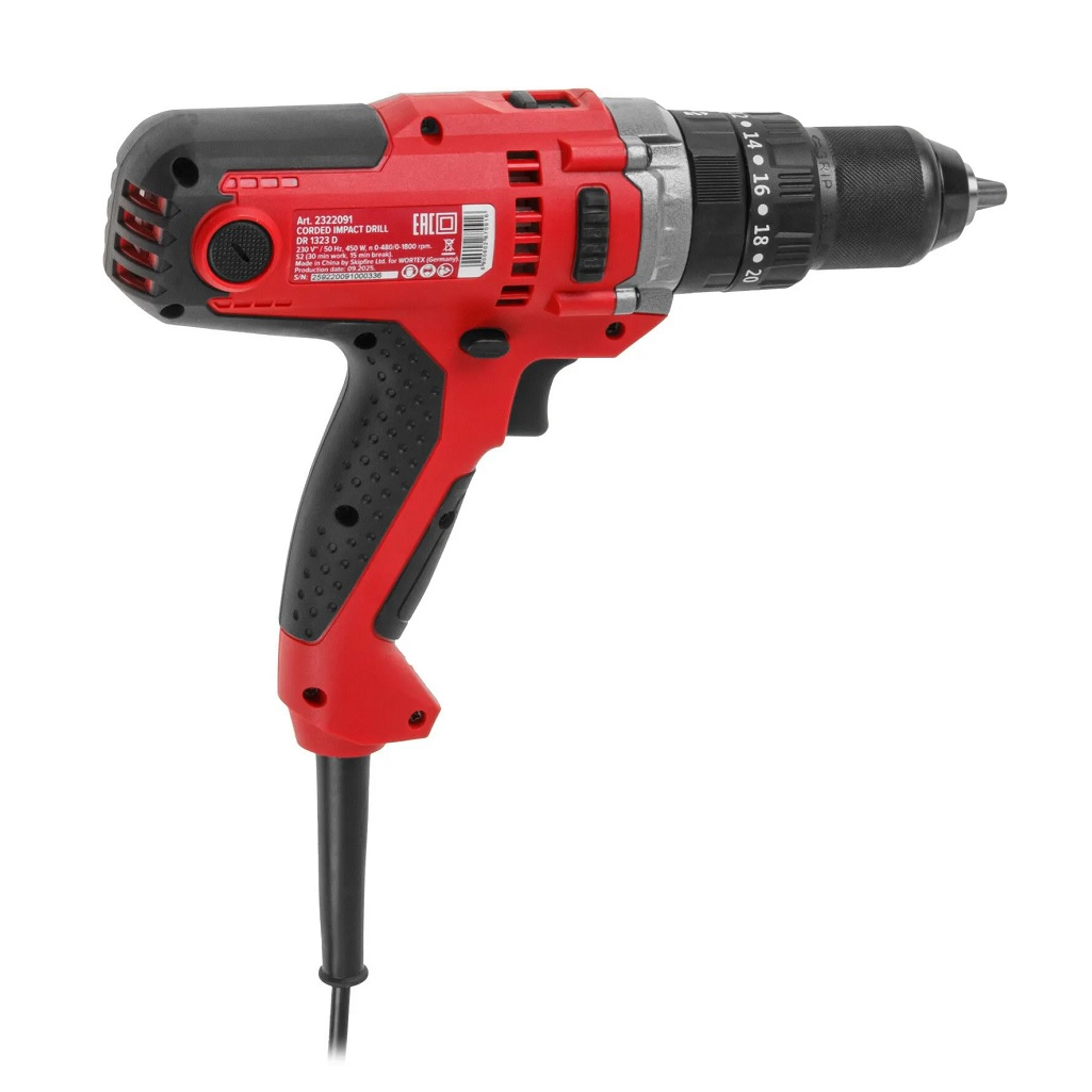 Дрель-шуруповерт аккумуляторная Wortex DR 1323 D, ударная, 450 Вт