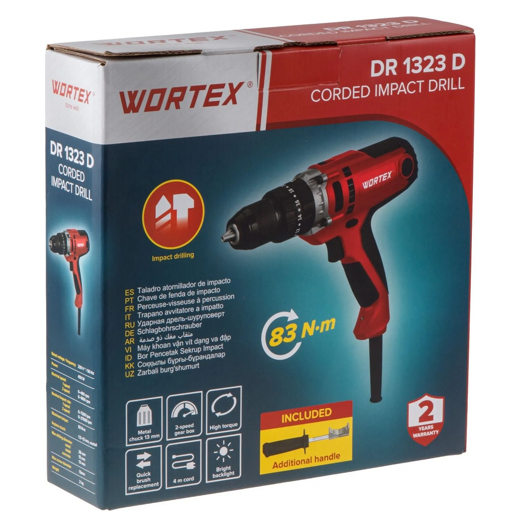 Дрель-шуруповерт аккумуляторная Wortex DR 1323 D, ударная, 450 Вт