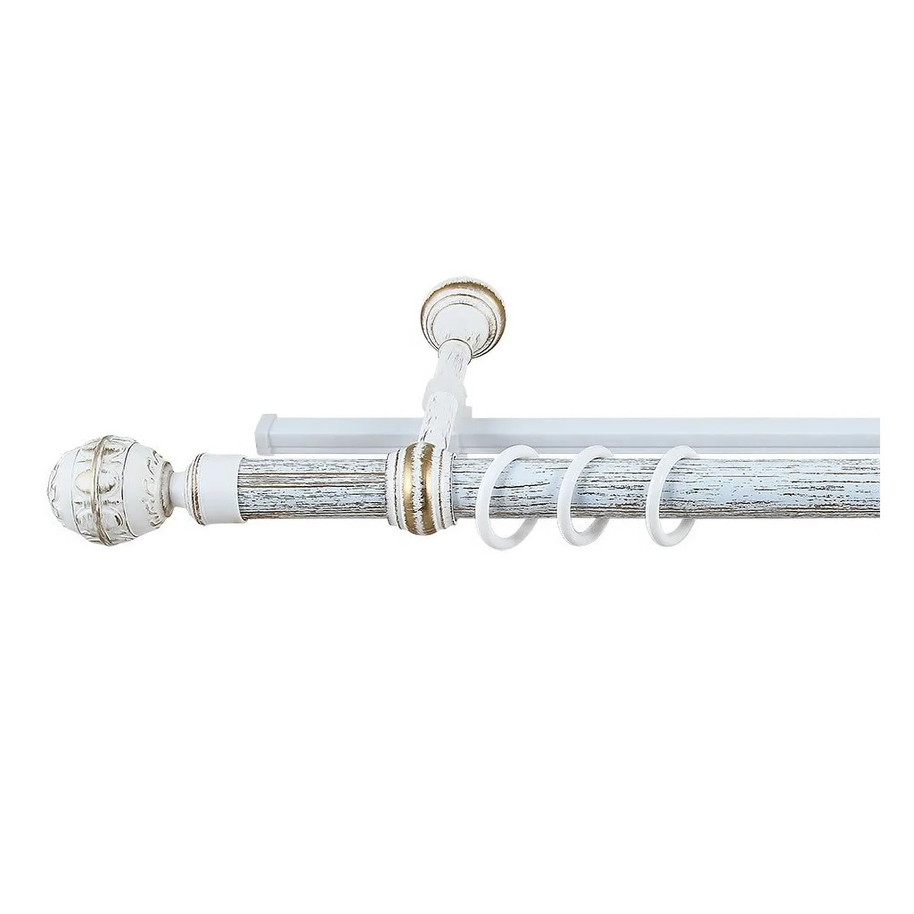 Карниз двухрядный круглый Венеция, Белое золото, 3 м, настенный, металл, крепеж, крючки